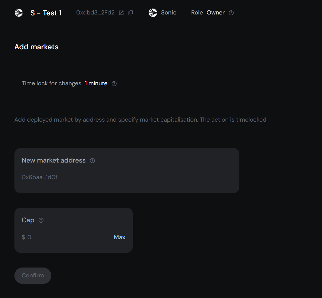 Add Markets page
